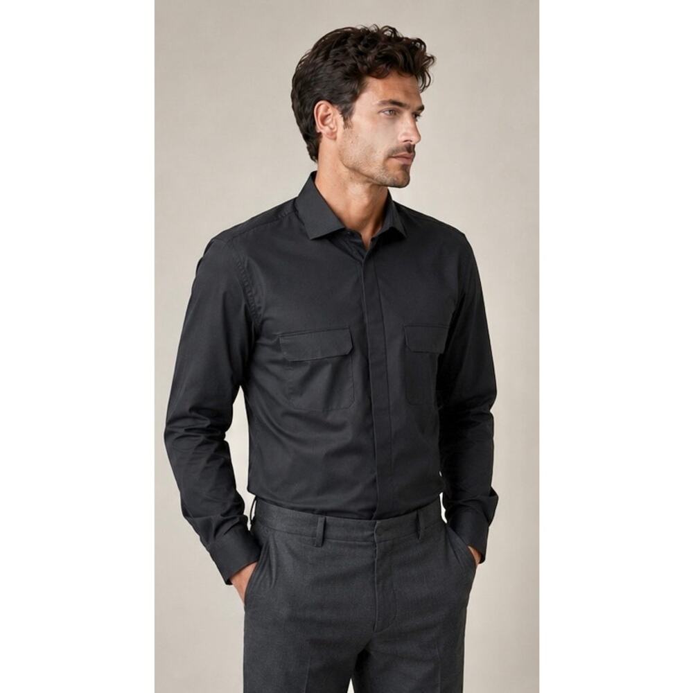 Stefano Ricci Black Cotton Poplin Shirt size 14.5